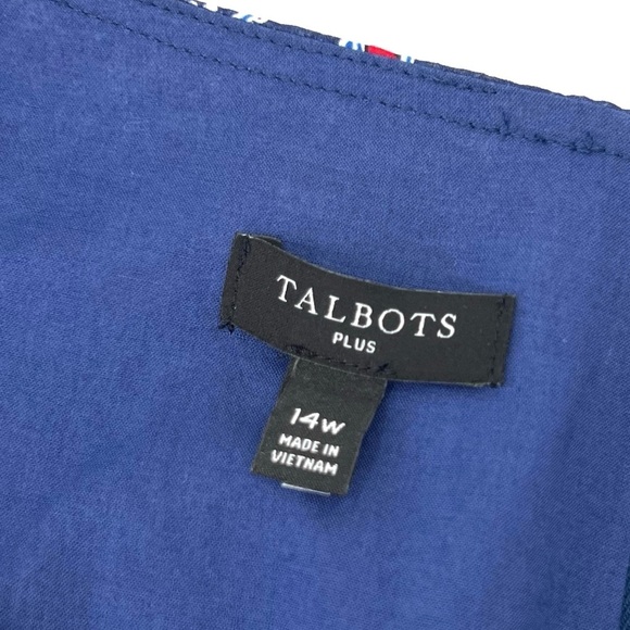 Talbots Midi Dress Size 14W Blue Red White Paisley Fit & Flare Cotton 1X EUC - Picture 6 of 8